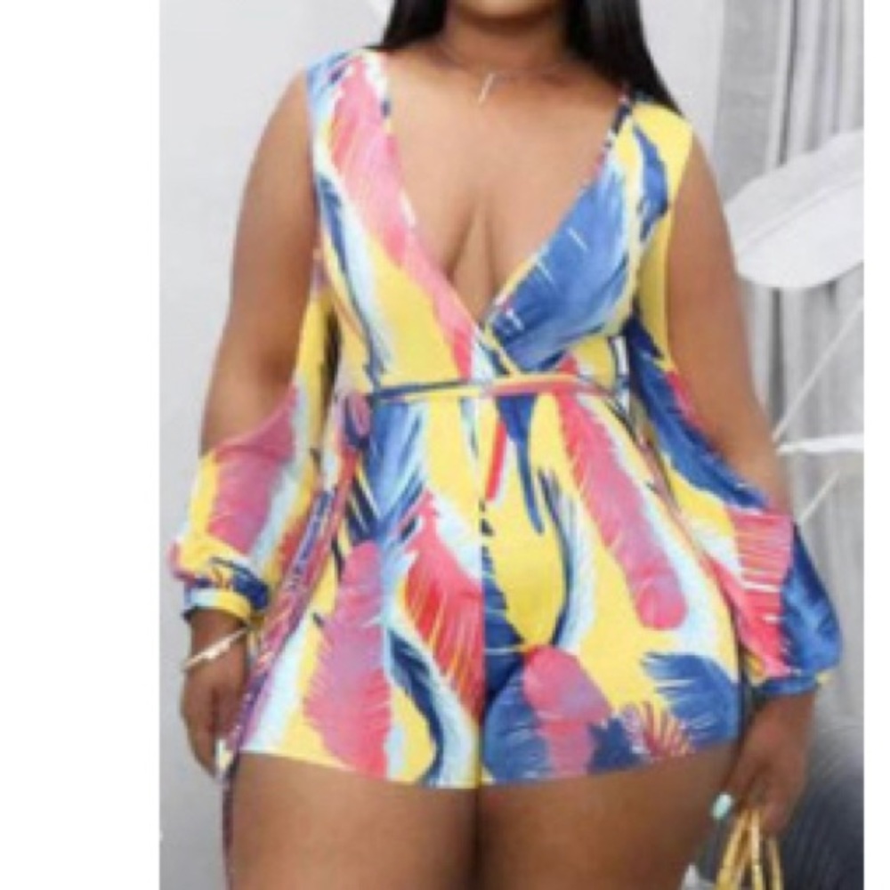 Yellow leaf print Romper